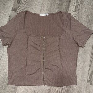 Brown Ribbed Short Sleeve Top (WINNERS)